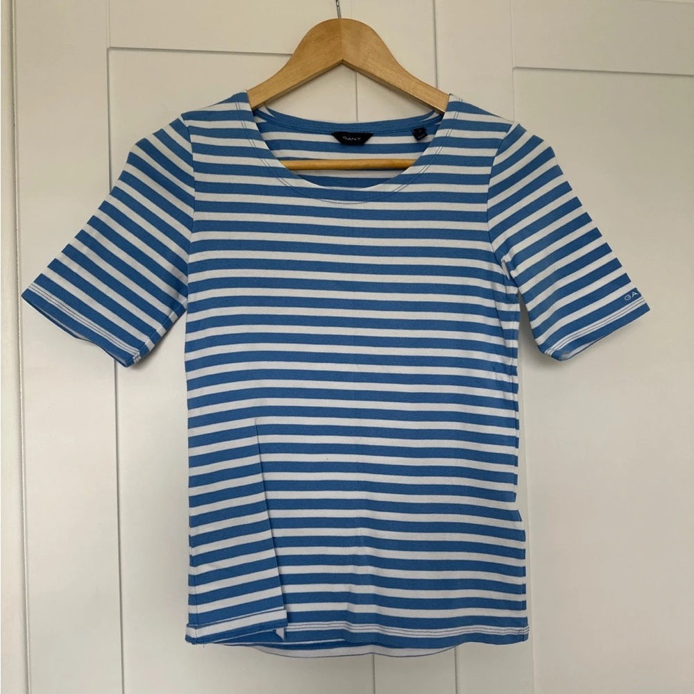 Gant Blue and White Striped Short Sleeve Tee